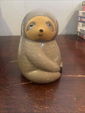 Handcrafted Ceramic Sloth Piggy Bank in Beige and Gold